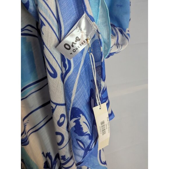 One by Onedder Women's Blue Palm Floral Kimono Cover Up Sz OS Beachy Resort Boho - Picture 10 of 15